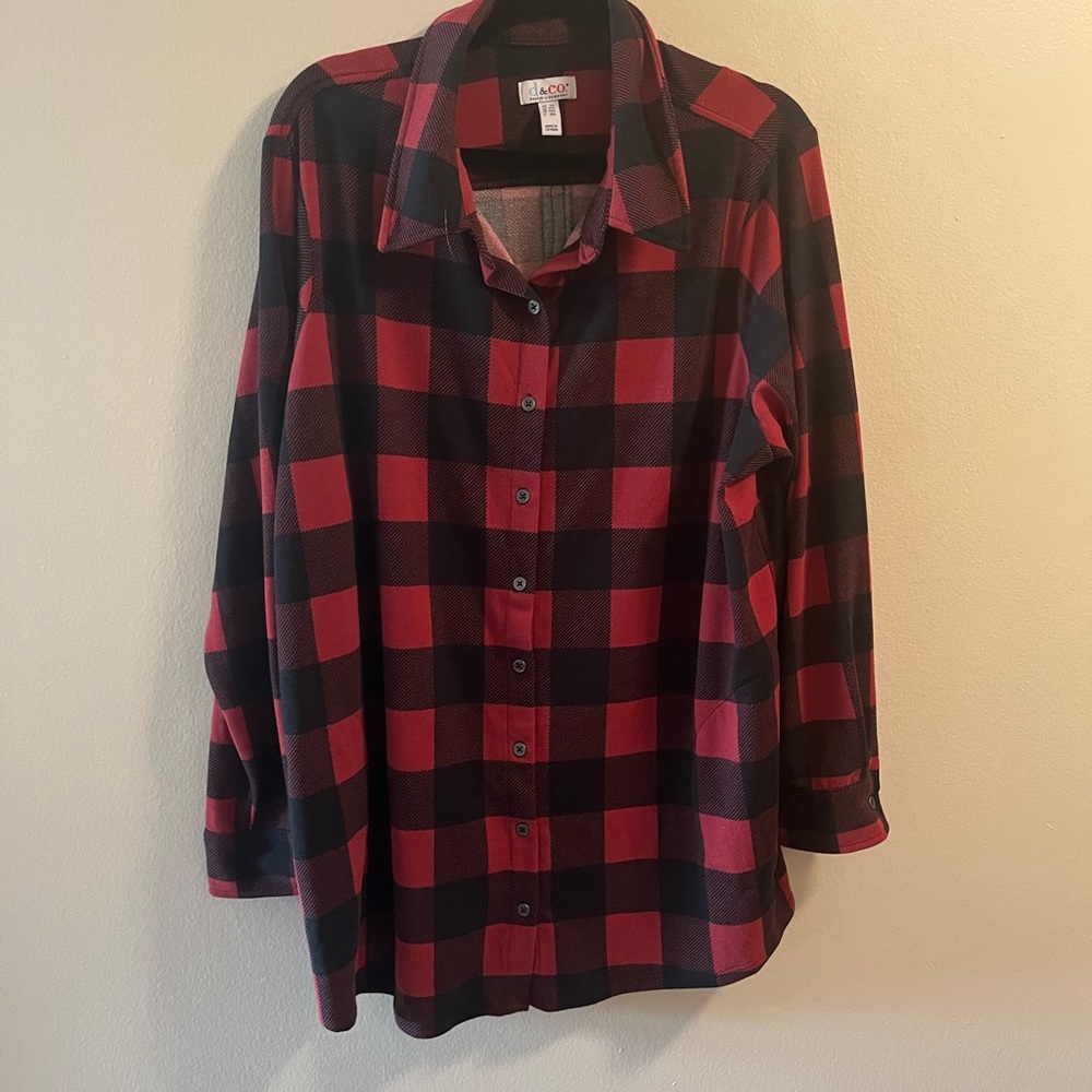 Red and Black Plaid Button Down Shirt